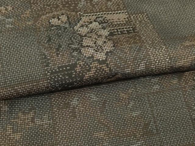 平和屋着物▽本場大島紬 単衣 9マルキ 風景草花文 正絹 逸品 DAAV9990sf
