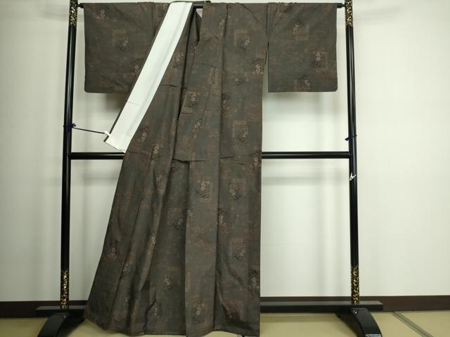平和屋着物▽本場大島紬 単衣 9マルキ 風景草花文 正絹 逸品 DAAV9990sf
