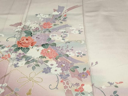 平和屋着物▽訪問着 単衣 結び紐花文 暈し染め 金彩 正絹 逸品 DAAV9981sf