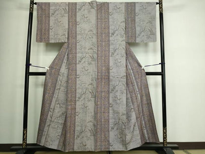 平和屋着物▽上質な紬 単衣 更紗草花文 正絹 逸品 DAAV9983sf