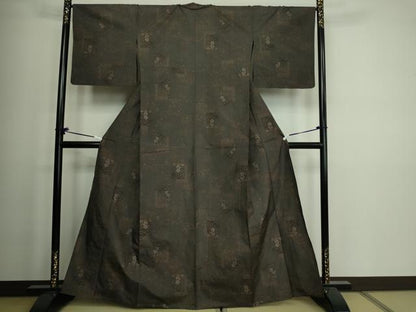 平和屋着物▽本場大島紬 単衣 9マルキ 風景草花文 正絹 逸品 DAAV9990sf