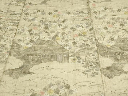 平和屋着物▽上質な小紋 紬地 単衣 風景草花文 正絹 逸品 DAAV9978sf