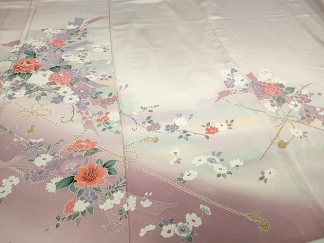平和屋着物▽訪問着 単衣 結び紐花文 暈し染め 金彩 正絹 逸品 DAAV9981sf