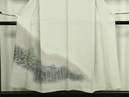 平和屋着物▽訪問着 単衣 風景飛鶴文 暈し染め 銀彩 正絹 逸品 DAAW9168sf