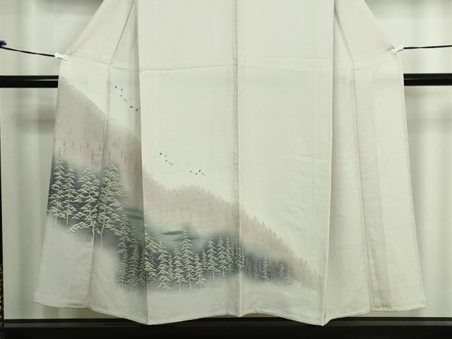平和屋着物▽訪問着 単衣 風景飛鶴文 暈し染め 銀彩 正絹 逸品 DAAW9168sf