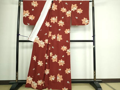 平和屋着物▽小紋 単衣 舞花文 洗える着物 DAAW9173sf