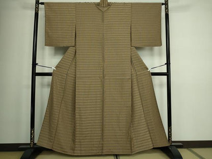 平和屋着物▽上質な紬 単衣 格子 正絹 逸品 DAAW9167sf