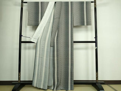 平和屋着物▽上質な小紋 単衣 間道 黒地 正絹 逸品 DAAW9164sf