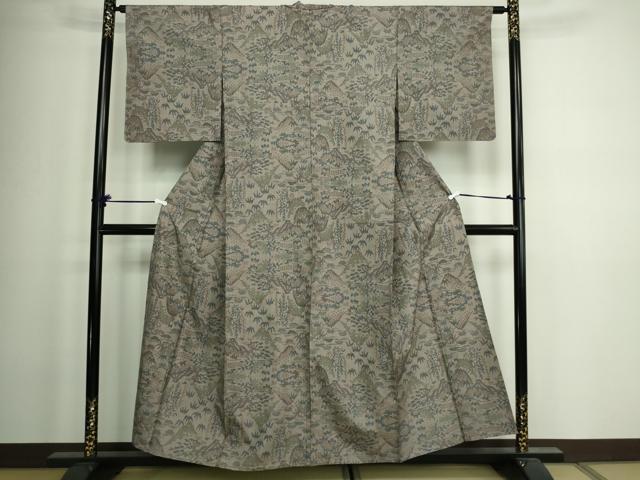 平和屋着物▽本場大島紬　単衣　9マルキ　草葉文　正絹　逸品　DAAW9163sf