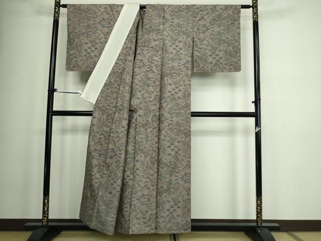 平和屋着物▽本場大島紬　単衣　9マルキ　草葉文　正絹　逸品　DAAW9163sf