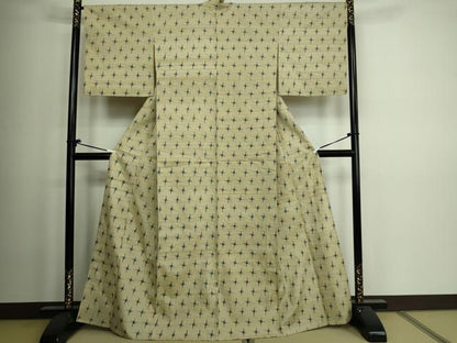 平和屋着物▽上質な紬 単衣 絣文様 正絹 逸品 DAAV9996sf