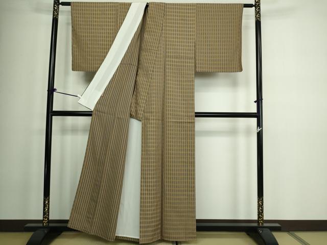 平和屋着物▽上質な紬 単衣 格子 正絹 逸品 DAAW9167sf