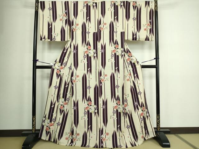 平和屋着物▽リョウコキクチ Ryoko Kikuchi 小紋 単衣 草花文 洗える