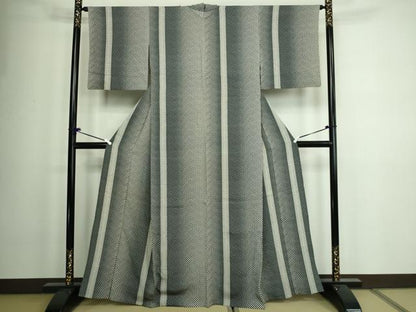 平和屋着物▽上質な小紋 単衣 間道 黒地 正絹 逸品 DAAW9164sf