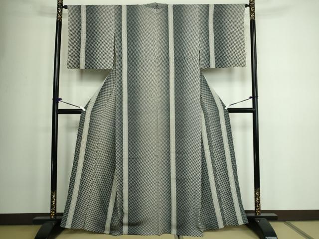 平和屋着物▽上質な小紋 単衣 間道 黒地 正絹 逸品 DAAW9164sf