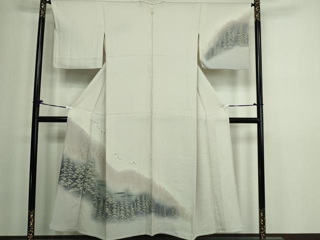 平和屋着物▽訪問着 単衣 風景飛鶴文 暈し染め 銀彩 正絹 逸品 DAAW9168sf