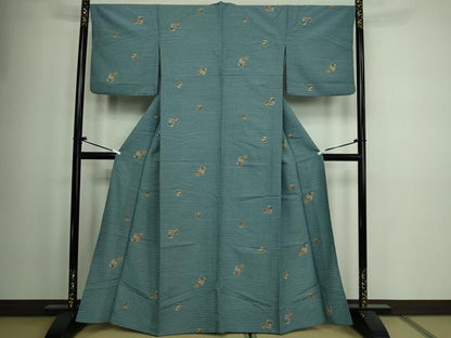 平和屋着物▽小紋 単衣 兎 草花文 洗える着物 DAAW9184sf