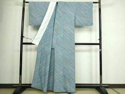 平和屋着物▽小紋 単衣 斜縞 洗える着物 DAAW9175sf
