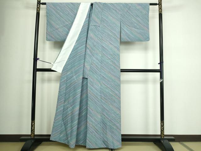 平和屋着物▽小紋 単衣 斜縞 洗える着物 DAAW9175sf