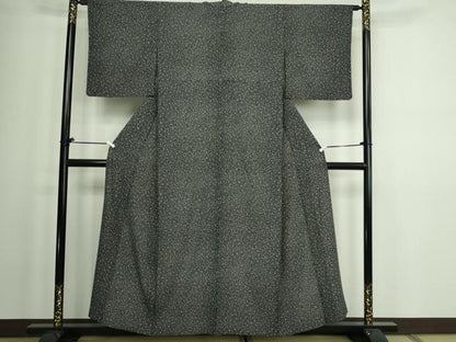 平和屋着物▽小紋 単衣 霞文 黒地 洗える着物 DAAW9183sf