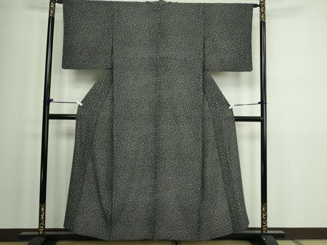 平和屋着物▽小紋 単衣 霞文 黒地 洗える着物 DAAW9183sf