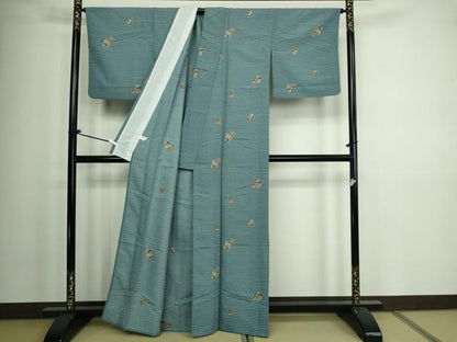 平和屋着物▽小紋 単衣 兎 草花文 洗える着物 DAAW9184sf