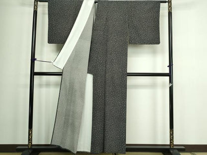 平和屋着物▽小紋 単衣 霞文 黒地 洗える着物 DAAW9183sf