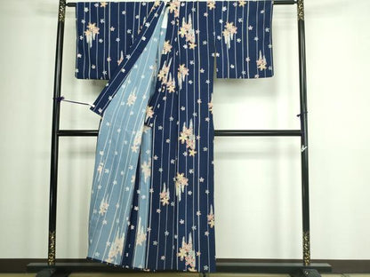 平和屋着物▽小紋 単衣 舞花文 洗える着物 DAAW9177sf
