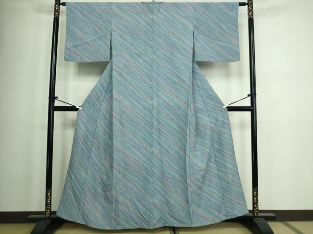 平和屋着物▽小紋 単衣 斜縞 洗える着物 DAAW9175sf