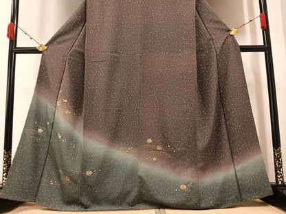 平和屋着物●訪問着　刺繍　草花文　暈し染め　金彩　正絹　逸品　AABA1303ph