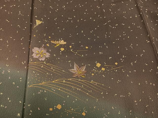 平和屋着物●訪問着　刺繍　草花文　暈し染め　金彩　正絹　逸品　AABA1303ph