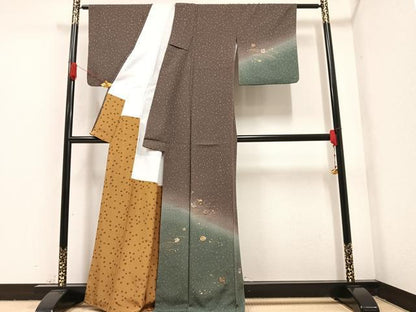 平和屋着物●訪問着　刺繍　草花文　暈し染め　金彩　正絹　逸品　AABA1303ph