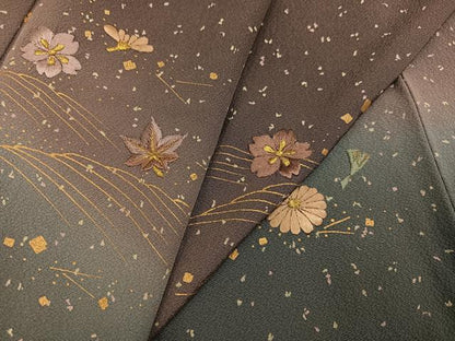 平和屋着物●訪問着　刺繍　草花文　暈し染め　金彩　正絹　逸品　AABA1303ph