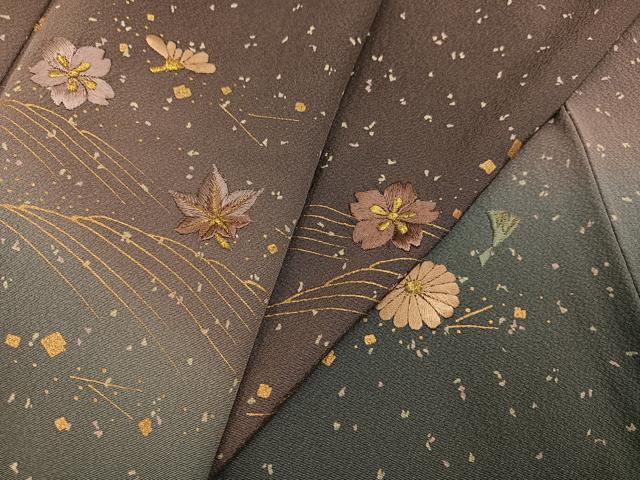 平和屋着物●訪問着　刺繍　草花文　暈し染め　金彩　正絹　逸品　AABA1303ph
