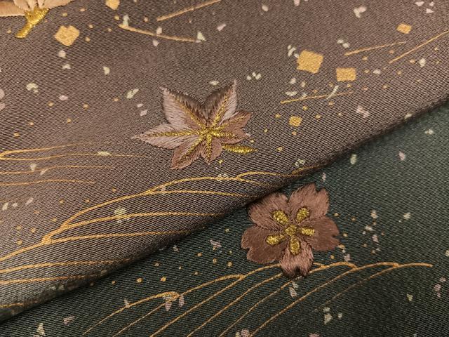 平和屋着物●訪問着　刺繍　草花文　暈し染め　金彩　正絹　逸品　AABA1303ph