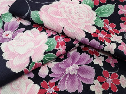 平和屋着物∴夏物 浴衣 綿紅梅 薔薇 草花尽くし 銀彩 綿 逸品 CAAW1055ng