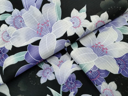 平和屋着物∴夏物 浴衣 綿紅梅 百合 黒地 綿 逸品 CAAW1054ng