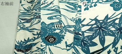 平和屋着物▽上質な小紋 単衣 本藍 型絵染 草花文 正絹 逸品 DAAV9926sf