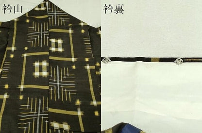 平和屋着物▽上質な紬　単衣　格子　正絹　逸品　DAAV9945sf
