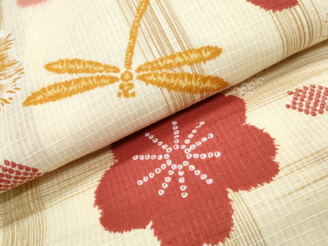 平和屋着物∴夏物 浴衣 綿紅梅 トンボ 蜻蛉 エ霞舞花文 綿 逸品 CAAW1053ng