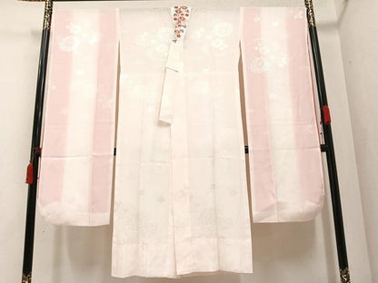 平和屋着物●振袖用長襦袢　無双仕立て　草花地紋　半衿刺繍　正絹　逸品　AABA2705ph