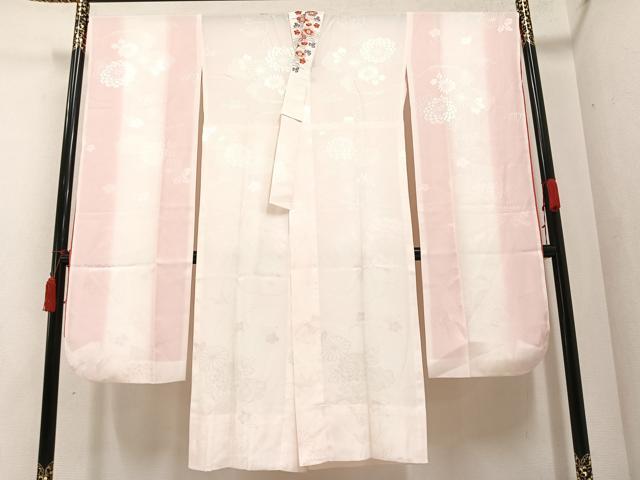 平和屋着物●振袖用長襦袢　無双仕立て　草花地紋　半衿刺繍　正絹　逸品　AABA2705ph