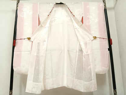 平和屋着物●振袖用長襦袢　無双仕立て　草花地紋　半衿刺繍　正絹　逸品　AABA2705ph