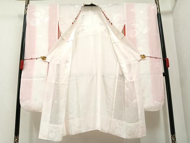 平和屋着物●振袖用長襦袢　無双仕立て　草花地紋　半衿刺繍　正絹　逸品　AABA2705ph