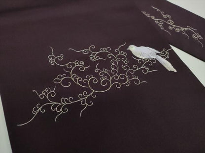 平和屋着物●塩瀬 九寸名古屋帯 総刺繍 休み鳥 唐草文 金糸 正絹 逸品 DAAV6830ps