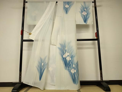 平和屋着物＊夏物 訪問着 絽 草花文 暈し染め 銀彩 正絹 逸品 AABA2797jd
