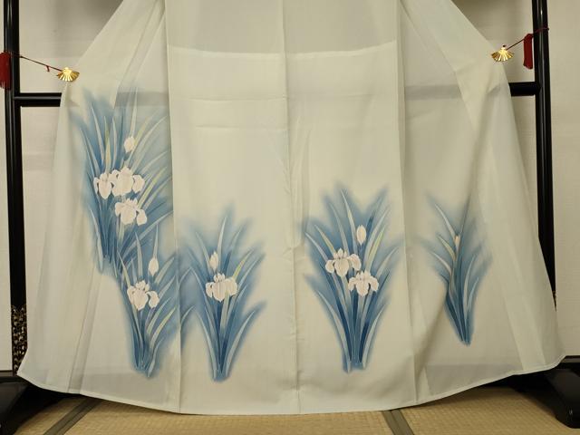 平和屋着物＊夏物 訪問着 絽 草花文 暈し染め 銀彩 正絹 逸品 AABA2797jd