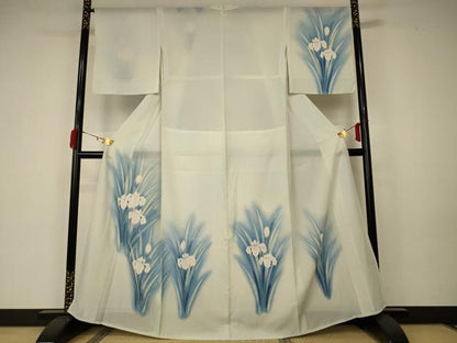 平和屋着物＊夏物 訪問着 絽 草花文 暈し染め 銀彩 正絹 逸品 AABA2797jd