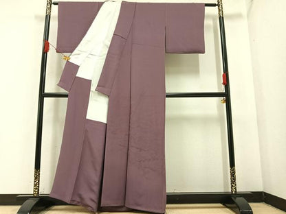 平和屋着物●豪華色留袖　色無地　葡萄鼠色　人物草花文　正絹　逸品　AABA3804ph