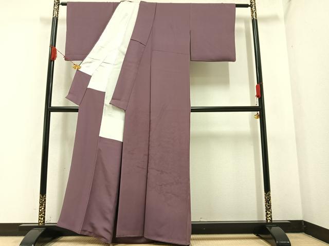 平和屋着物●豪華色留袖　色無地　葡萄鼠色　人物草花文　正絹　逸品　AABA3804ph